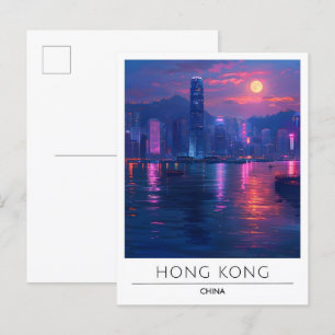 Carte Postale Nuit à Hong Kong Chine Voyage