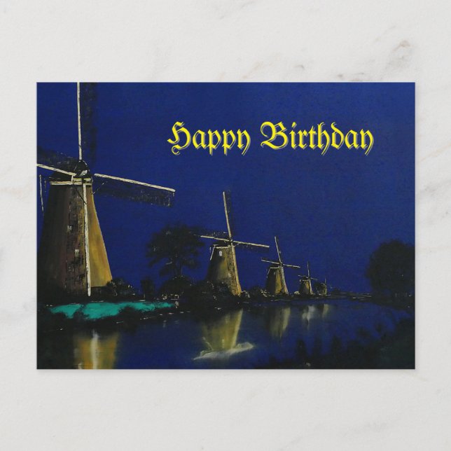 Carte Postale Nuit à Kinderdijk (Devant)