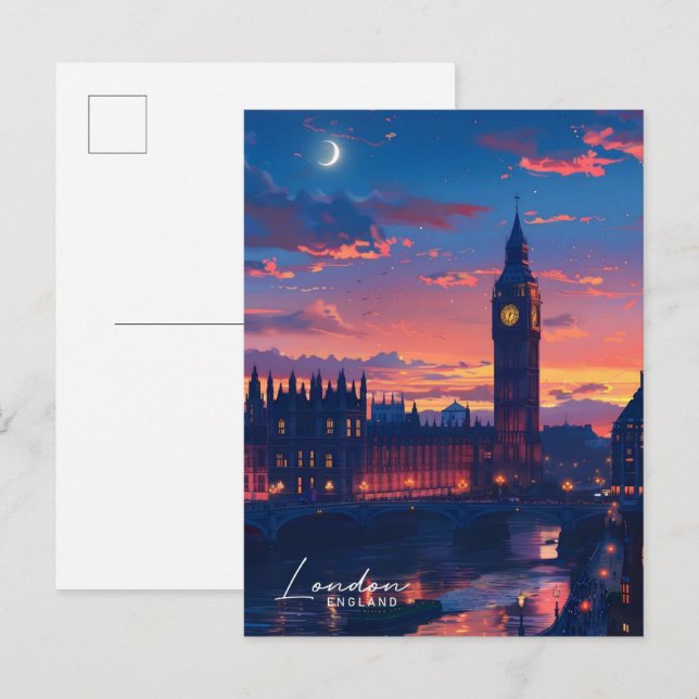 Carte Postale Nuit à Londres Angleterre Voyage (Devant / Derrière)