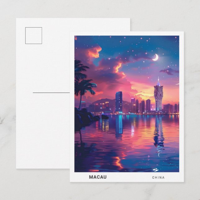 Carte Postale Nuit à Macau Chine Voyage (Devant / Derrière)