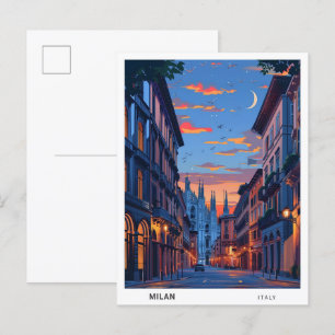 Carte Postale Nuit à Milan Italie Voyage