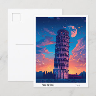 Carte Postale Nuit à Pise Tour Italie Voyage