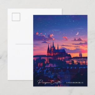 Carte Postale Nuit à Prague Castle République tchèque Voyage