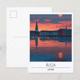 Carte Postale Nuit à Riga Lettonie Voyage