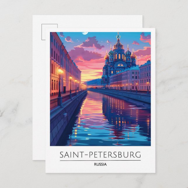 Carte Postale Nuit à Saint-Pétersbourg Russie Voyage (Devant / Derrière)