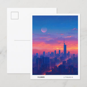 Carte Postale Nuit à Vilnius Lituanie Voyage