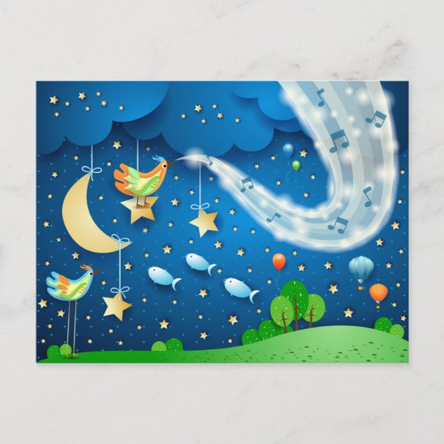 Carte Postale Nuit avec musique et oiseaux (Devant)