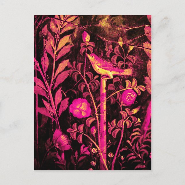 Carte Postale NUIT AVEC ROSES, Rose Fuchsia Noir Jaune (Devant)