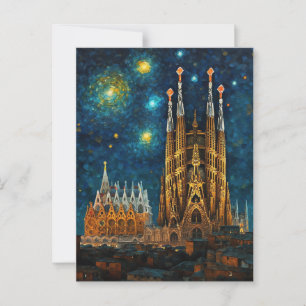 Carte Postale Nuit Catalan Starry   Gaudí rencontre Van Gogh