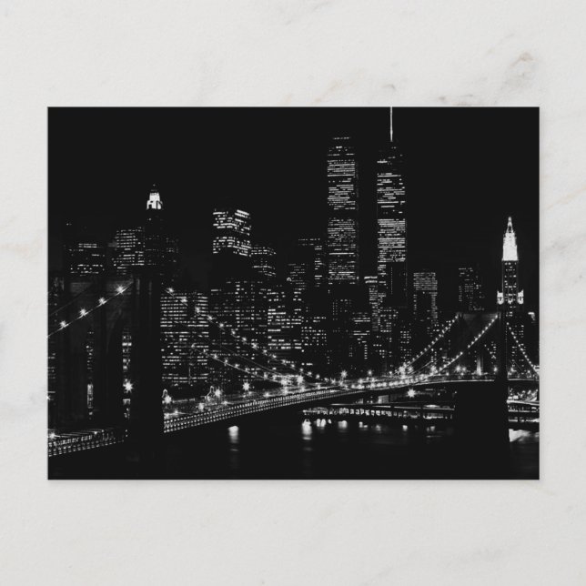 Carte Postale Nuit de New York en noir et blanc (Devant)