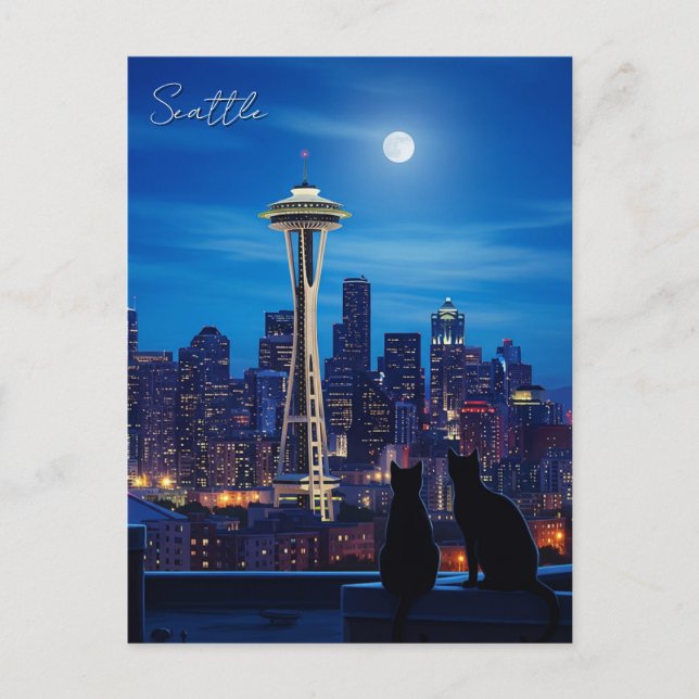 Carte Postale Nuit de Seattle Washington (Devant)