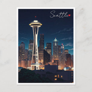 Carte Postale Nuit de Seattle Washington