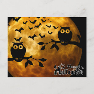 Carte Postale Nuit d'Halloween effrayant avec les hibou