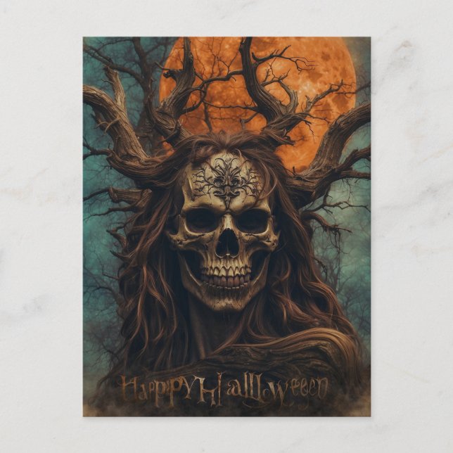 Carte Postale Nuit d'Halloween effrayant avec sorcière (Devant)