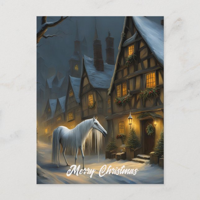 Carte Postale Nuit d'hiver Mari Lwyd Joyeux Noël (Devant)