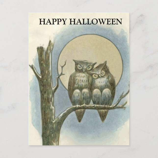 Carte Postale Nuit effrayante d'Halloween avec sorcière (Devant)