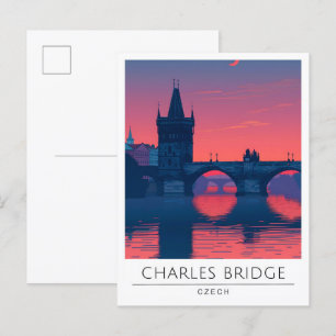 Carte Postale Nuit en Charles Bridge Prague Voyage tchèque