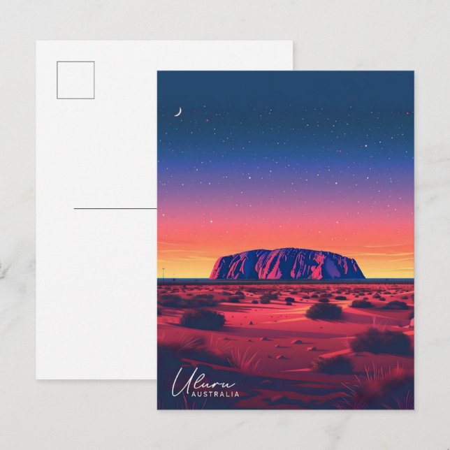 Carte Postale Nuit en Uluru Australie Vintage voyage (Devant / Derrière)