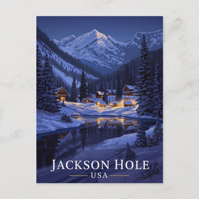 Carte Postale Nuit enneigée de Jackson Hole (Devant)