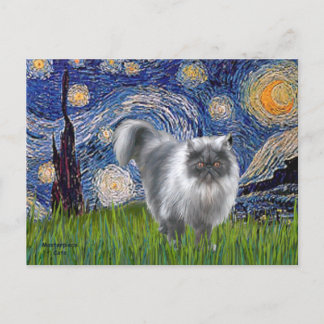 Carte Postale Nuit étoilée - Chat persan à la fumée bleue