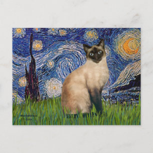 Carte Postale Nuit étoilée - Chat siamois à pointes de phoque