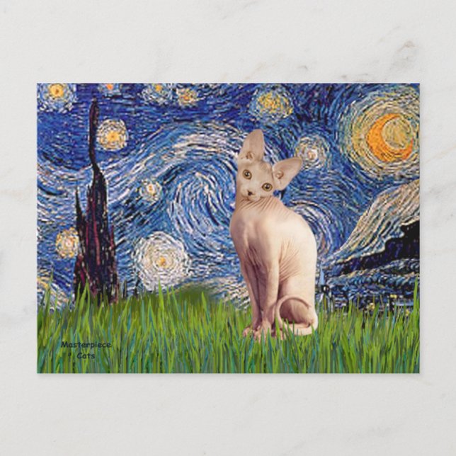 Carte Postale Nuit étoilée - Crème Sphynx Cat (Devant)