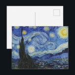 Carte Postale Nuit étoilée de Van Gogh Ciel bleu tourbillonnant<br><div class="desc">La Nuit étoilée (1889) est sans conteste le chef-d'œuvre le plus reconnaissable de Vincent van Gogh, peint lors de son séjour à Saint-Rémy. Cette œuvre iconique présente un ciel nocturne magnifique et tourbillonnant, rempli d'étoiles lumineuses et d'un croissant de lune brillant, dominant un village silencieux et endormi. Le cyprès sombre...</div>