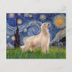 Carte Postale Nuit étoilée - Lévrier Afghan (support crème)
