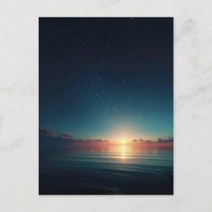 Carte Postale Nuit étoilée lumineuse, océan au lever du soleil