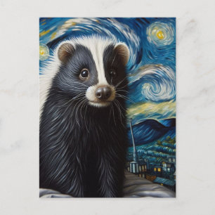 Carte Postale Nuit étoilée mignonne mouffette Van Gogh