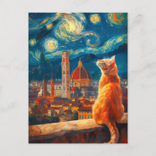 Carte Postale Nuit étoilée sur Florence Art du chat roux