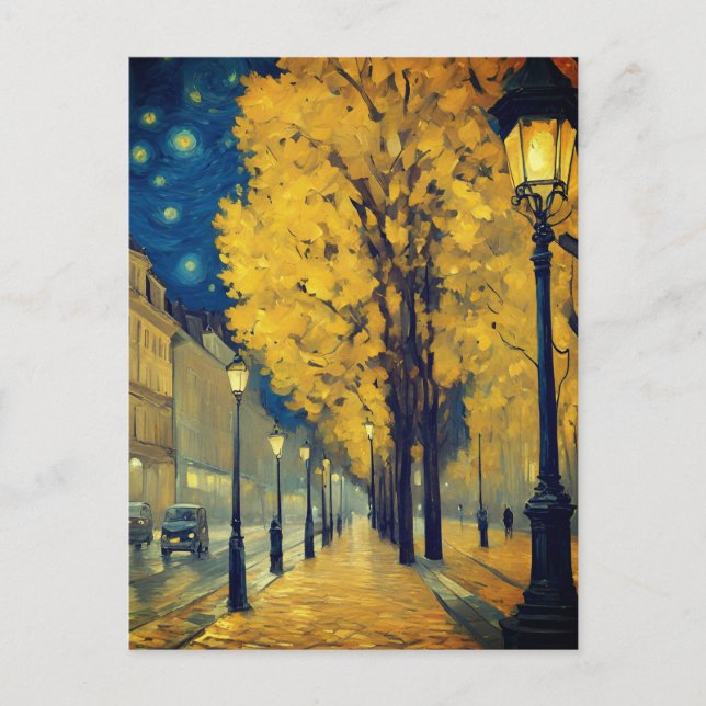 Carte Postale Nuit étoilée sur l'avenue Andrássy, Budapest (Devant)