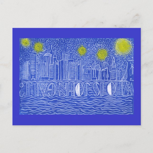 Carte Postale Nuit étoilée Sur New York...Qui Est John Galt ? (Devant)