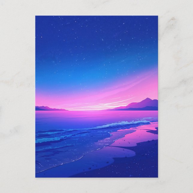 Carte Postale Nuit étoilée vibrante Plage rose (Devant)