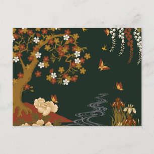 Carte Postale Nuit fleurie de printemps or cerise fleurie de riv