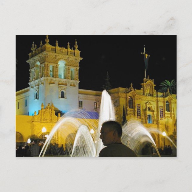 Carte Postale Nuit Fontaines Eau Balboa Park Prado (Devant)