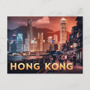 Carte Postale Nuit Hong Kong en Chine