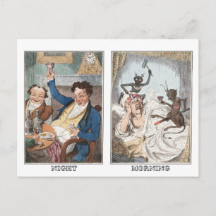 Carte postale : Nuit - Matin - Caricature antique