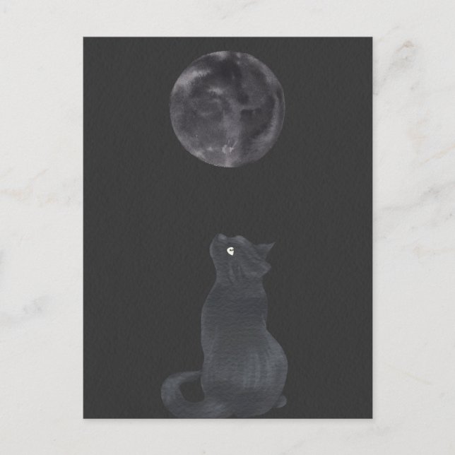 Carte Postale Nuit noire Mysical Lune chat (Devant)
