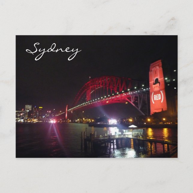 Carte Postale nuit rouge de sydney bridge (Devant)