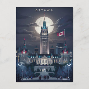 Carte Postale Nuit sur la colline du Parlement d'Ottawa