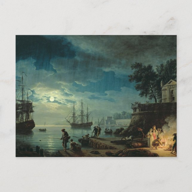 Carte Postale Nuit : Un port dans le clair de lune, 1748 (Devant)