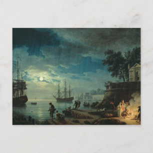 Carte Postale Nuit : Un port dans le clair de lune, 1748