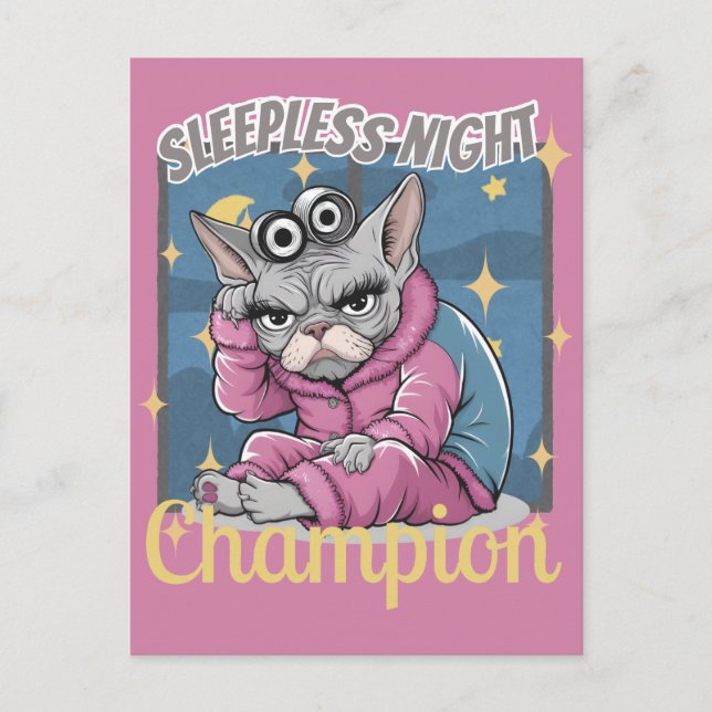 Carte Postale Nuits Blanches Insomnie Chat Sphynx Maman  (Devant)