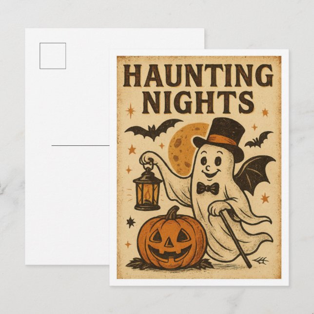Carte Postale Nuits hantées d'Halloween vintage (Devant / Derrière)