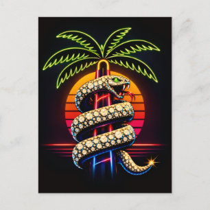 Carte Postale Nuits Néon Illustration Miami Serpent Noir