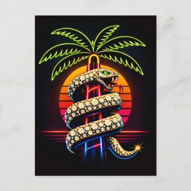 Carte Postale Nuits Néon Illustration Miami Serpent Noir (Devant)