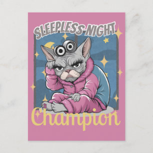 Carte Postale Nuits sans sommeil Insomnia Sphynx Chat Maman
