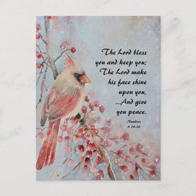 Carte Postale Numbers 6 24-26 Lord Bless You Red Bird & Berries (Devant)