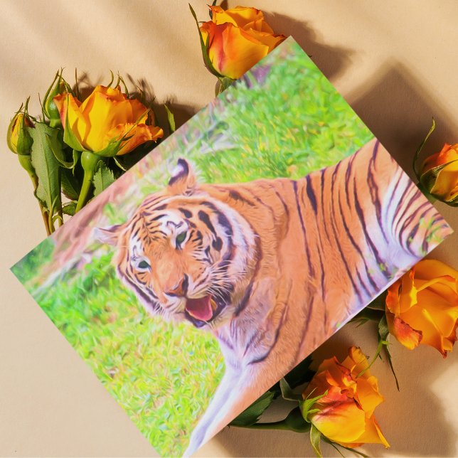 Carte postale numérique de tigre de Sibérie peinte (Captivate any room with this striking Siberian Tiger postcard, perfect for wildlife admirers.)
